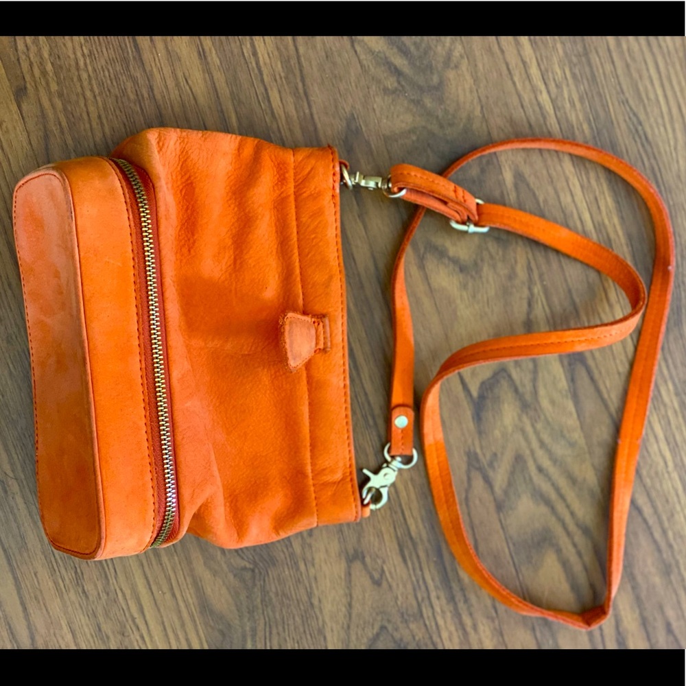 Anthropologie crossbody orange suede purse